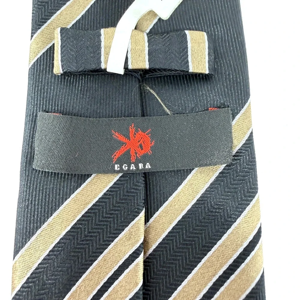 EGARA 100% Silk Tie Black Gold Gray Textured Diagonal Stripe NWT Men's Wearhouse